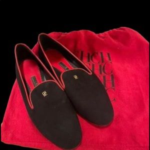 Carolina Herrera Suede Black Flats with Red Outline.